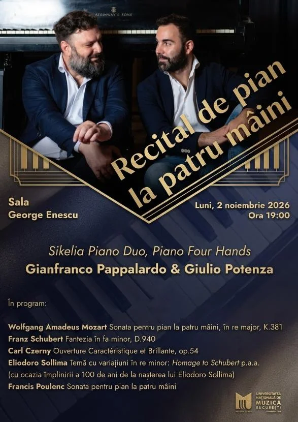Premieră mondială Sollima la București, în interpretarea Sikelia Piano Duo